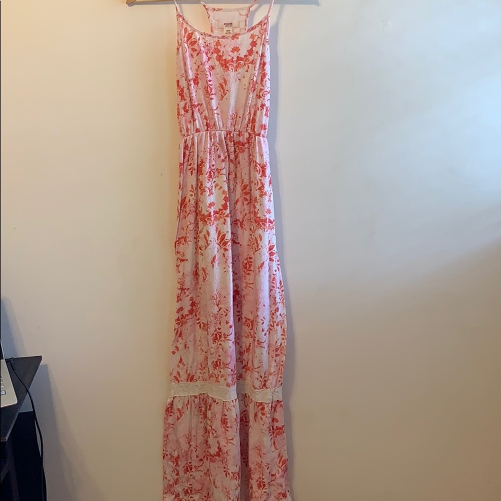 Pink, white, and orange maxi dress